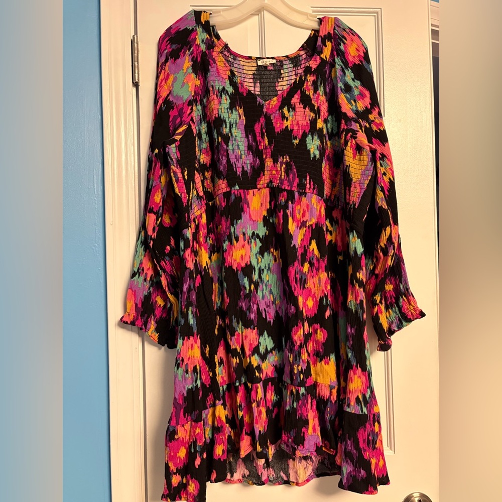 Jodifl Vibrant Multi Abstract Print Long Sleeve Mini Dress 2XL H19